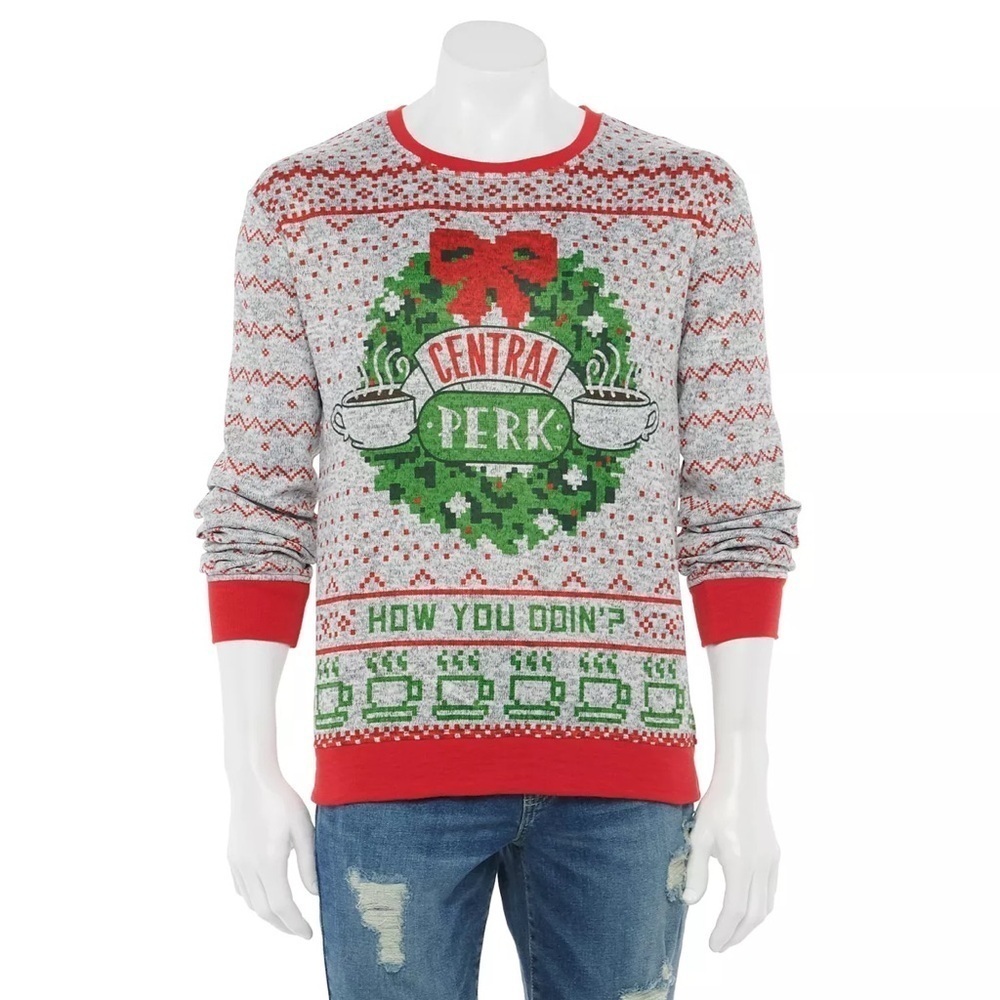 Friends Christmas Central Perk How You Doin? Joey Ugly Christmas Sweater size L